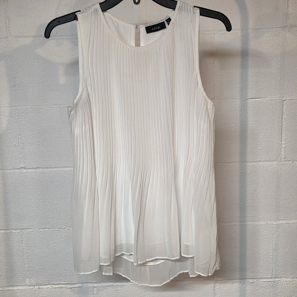 Apt 9 Womens M White Accordion Pleated Sleeveless Chiffon Blouse Shell